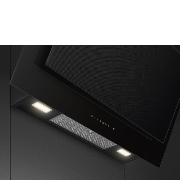 Smeg KV194B3 90cm Linea Angled Chimney Auto-Vent 2.0 Hood Midnight Black under 2