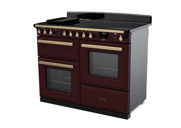 Rangemaster 18126 Estel Deluxe 110 Induction Range Cooker with Proving Drawer in Bordeaux with Antique Brass Trim - ESDLO110EIPBOR/AB1_angled