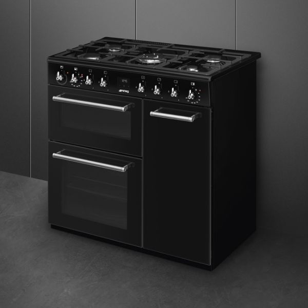 Smeg CX93GMBL 90cm Concert Dual Fuel Range Cooker in Black_ side view