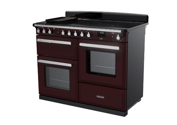 Rangemaster 15200 Estel Deluxe 110 Dual Fuel Range Cooker with Proving Drawer in Bordeaux with Chrome Trim - ESDLO110EIPBOR/CM1_angled