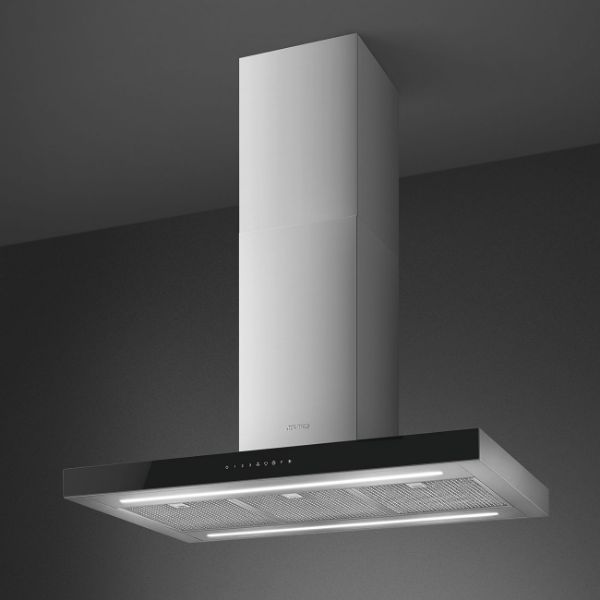Smeg KBTI9L4VN 90cm Island Auto-Vent 2.0 Hood Stainless Steel with Black Glass main 2