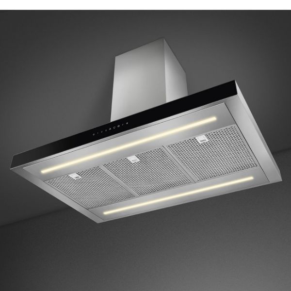 Smeg KBTI9L4VN 90cm Island Auto-Vent 2.0 Hood Stainless Steel with Black Glass under