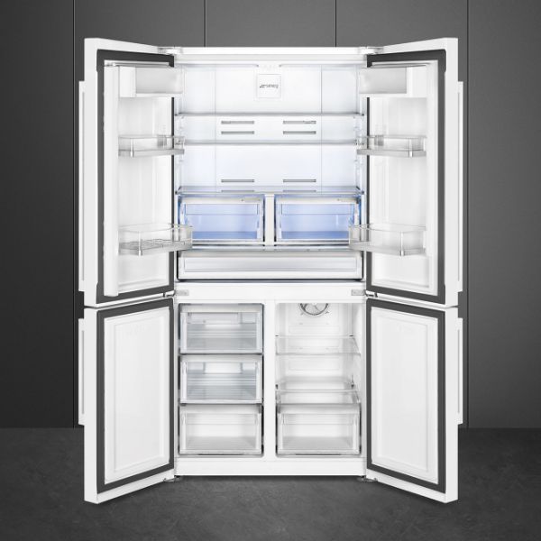 Smeg FQ60BDE 92cm Four Door Fridge Freezer White open