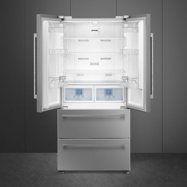 Smeg FQ55FXDE 84cm Two Door Two Drawer Fridge Freezer Stainless Steel Effect open