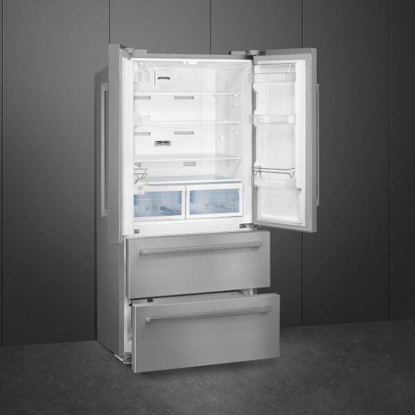 Smeg FQ55FXDE 84cm Two Door Two Drawer Fridge Freezer Stainless Steel Effect open 2