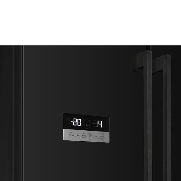 Smeg FQ55FNDE 84cm Two Door Two Drawer Fridge Freezer Black controls