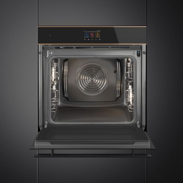 SOP6604S2PNR 60cm Dolce Stil Novo Pyrolytic SteamOne Oven Copper Trim open