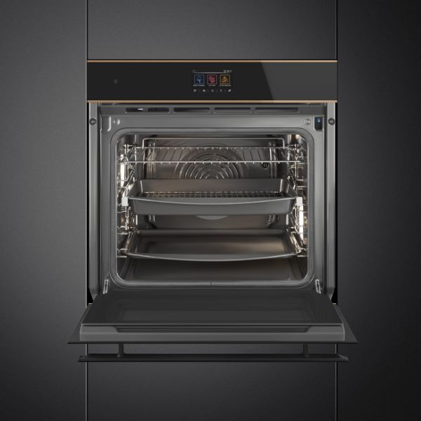 SOP6604S2PNR 60cm Dolce Stil Novo Pyrolytic SteamOne Oven Copper Trim open 2