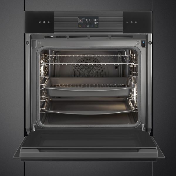 SOP6102S2PB3 60cm Linea Pyrolytic SteamOne Oven Pure Black open