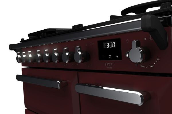 Rangemaster 14979 Estel Deluxe 90 Dual Fuel Range Cooker in Bordeaux with Chrome Trim_controls