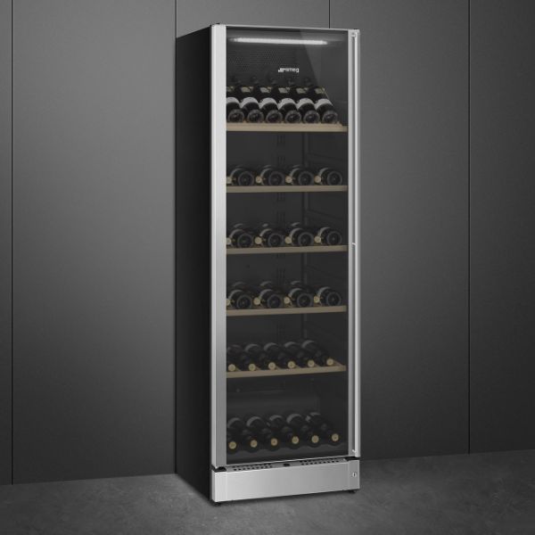 Smeg SCV115GS 60cm Freestanding Classic Wine Cooler with Left Hand Hinge SS main 2