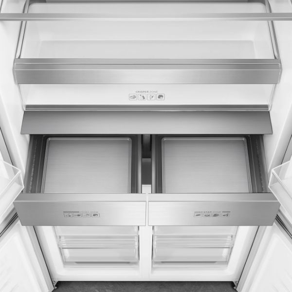 Smeg FQI60KD 91cm Four Door Fridge Freezer Dark Inox shelves