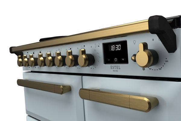 Rangemaster 18057 Estel Deluxe 90 Induction Range Cooker in Misty Blue with Antique Brass Trim - ESDL90EIPMSB/AB1_controls