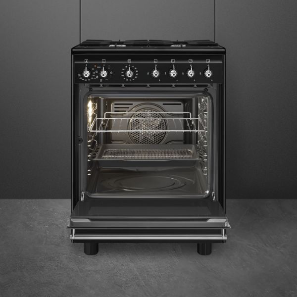 Smeg CX61GMBL 60cm Concert Dual Fuel Cooker Black open 2