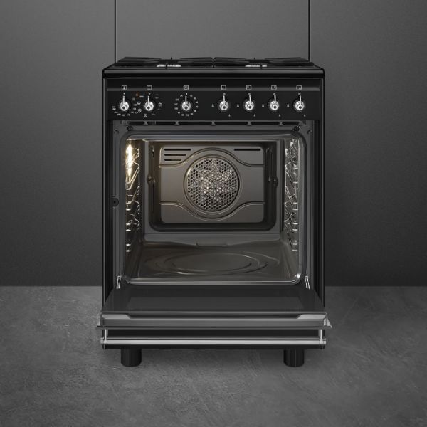 Smeg CX61GMBL 60cm Concert Dual Fuel Cooker Black open