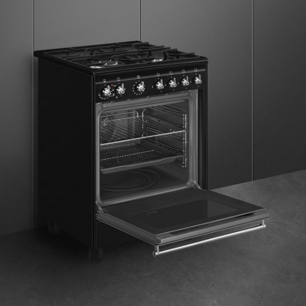 Smeg CX61GMBL 60cm Concert Dual Fuel Cooker Black open 3