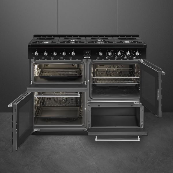 Smeg CX113GMBL 110cm Concert Dual Fuel Triple Cavity Range Cooker open