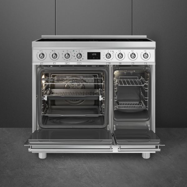 Smeg C92IPX2 90cm Stainless Steel Double Cavity Pyrolytic Cooker open