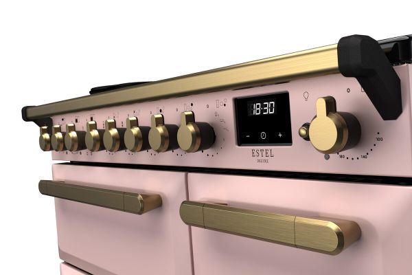 Rangemaster 18058 Estel Deluxe 90 Induction Range Cooker in Pale Pink with Antique Brass Trim - ESDL90EIPPPK/AB1_controls