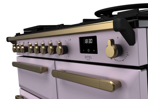 Rangemaster 18233 Estel Deluxe 100 Dual Fuel Range Cooker in Heather with Antique Brass Trim - ESDL100DFPHTH/AB1_controls