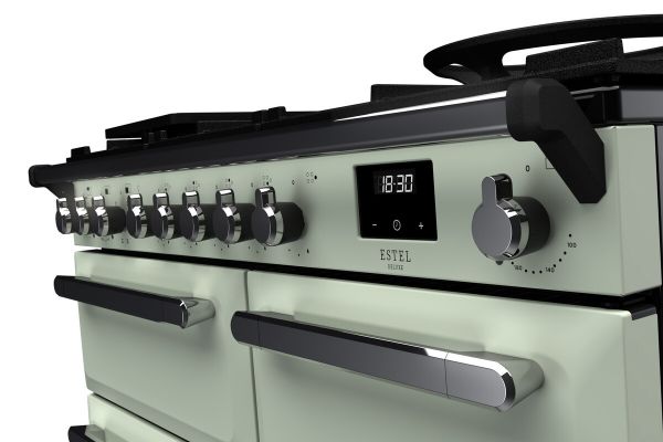 Rangemaster 15085 Estel Deluxe 100 Dual Fuel Range Cooker in Mint with Chrome Trim - ESDL100DFPMNT/CM1_controls