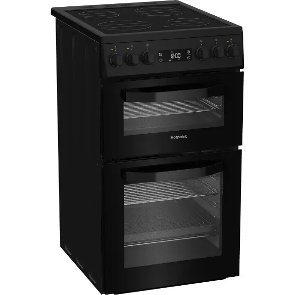 Hotpoint HDE5VDCB 50cm Electric Double Cooker with Ceramic Hob - Black_angled view