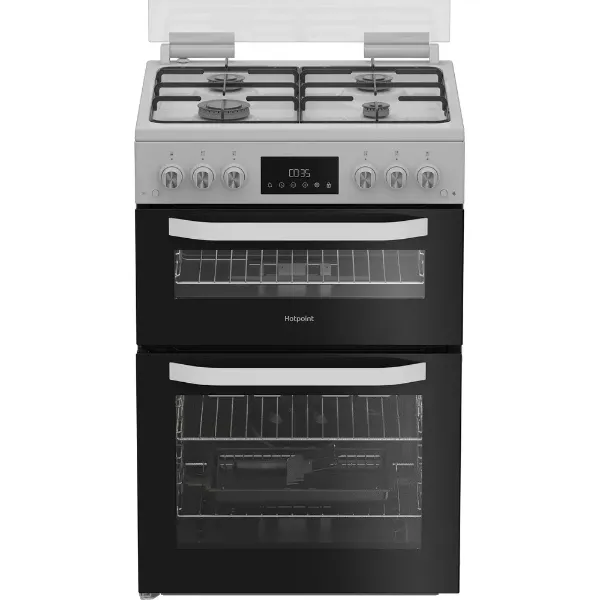 Hotpoint HDG6GDCW 60cm Gas Double Cooker with Glass Lid - White_main