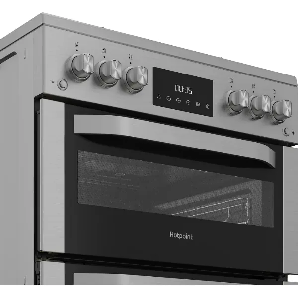 Hotpoint HDG6GDCWX 60cm Gas Double Cooker with Glass Lid - Stainless Steel_controls