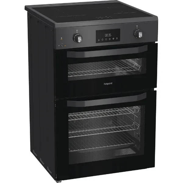 Hotpoint HDE6IDC2SA 60cm Electric Double Cooker with Induction Hob - Anthracite_angled view