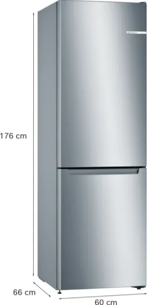 Bosch KGN33NLEBG Series 2 Free-standing fridge-freezer with freezer at bottom 176 x 60 cm Stainless steel look, Total No Frost dimensions