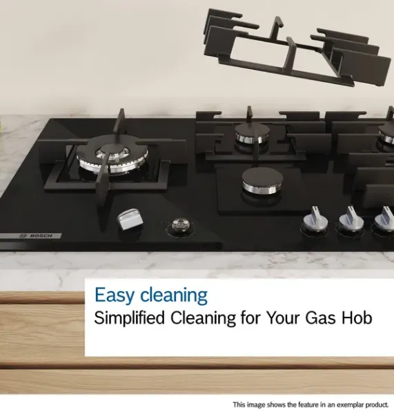 Bosch PCQ7A5I90 Series 6, Gas hob, 75 cm, Stainless steel feature
