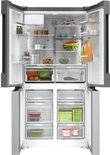 Bosch KFI96APEAG Series 6, French door bottom freezer, multi door, 183 x 90.5 cm, Brushed steel anti-fingerprint open