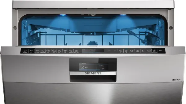 Siemens SN27TI02CE iQ700 60cm Freestanding Dishwasher in Brushed Steel Anti-fingerprint_open door