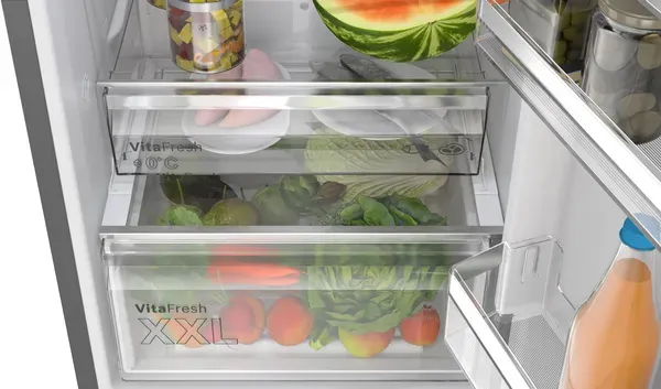 Bosch KGN39OCAFG Series 4, Free-standing fridge-freezer with freezer at bottom, 203 x 60 cm, Cast Iron, Green Collection, Total No Frost shelves 3