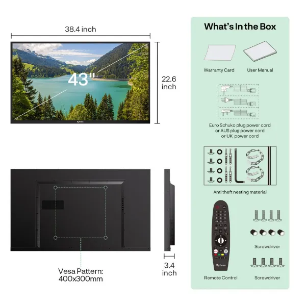 Sylvox OT43B1K4GC 43" Partial Sun Outdoor TV_dimensions