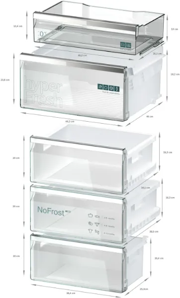 Siemens KG39NAIAU iQ500 Freestanding Fridge Freezer with Total noFrost in Inox_drawer dimensions