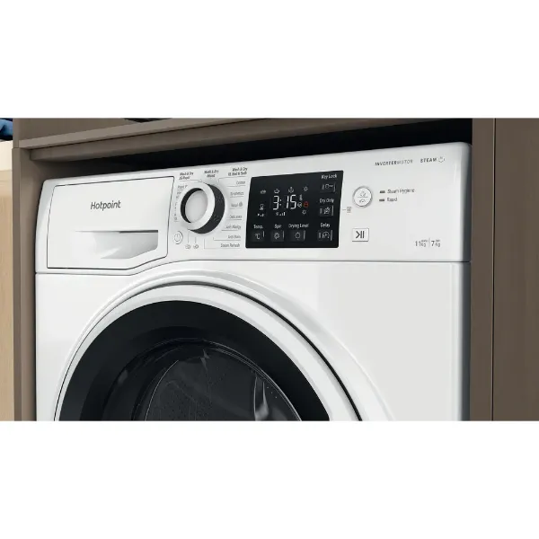 Hotpoint Anti-Stain NDB11724WUK 11+7KG White Freestanding Washer Dryer controls