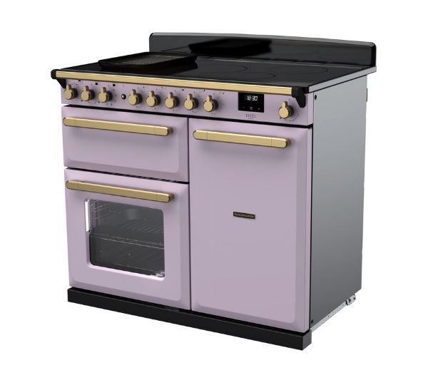 Rangemaster 18235 Estel Deluxe 100 Induction Range Cooker in Heather with Antique Brass Trim - ESDL100EIPHTH/AB1_angled view