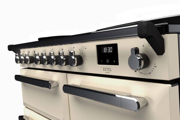 Rangemaster 15114 Estel Deluxe 100 Induction Range Cooker in Pale Cream with Chrome Trim - ESDL100EIPPCR/CM1_controls