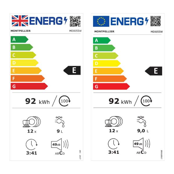 Montpellier MDI655W 60cm Semi-Integrated Dishwasher White - 12 Place Settings_energy rating
