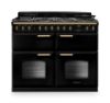 Rangemaster 18363 Classic Deluxe BC 110 Dual Fuel Range Cooker with Slow Cook Oven in Gloss Black with Antique Brass Trim - CLDLB110DFPGBL/AB1