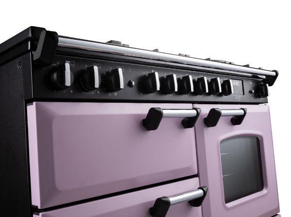 Rangemaster 17819 Classic Deluxe OC 110 Dual Fuel Range Cooker in Heather with Chrome Trim - CLDLO110DFPHTH/CM1_handles