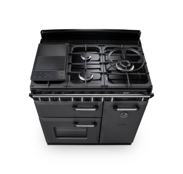 Rangemaster 14538 Classic Deluxe 90 Dual Fuel Range Cooker in Slate with Chrome Trim - CLDL90DFPSLT/CM1_hob with griddle