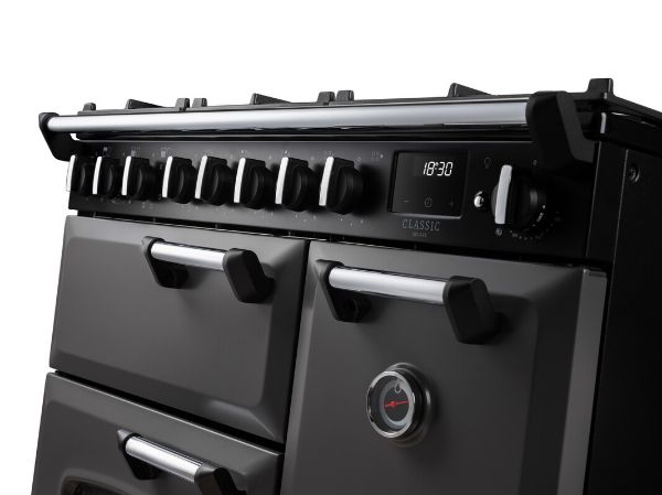 Rangemaster 14538 Classic Deluxe 90 Dual Fuel Range Cooker in Slate with Chrome Trim - CLDL90DFPSLT/CM1_lower view2