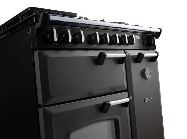 Rangemaster 14538 Classic Deluxe 90 Dual Fuel Range Cooker in Slate with Chrome Trim - CLDL90DFPSLT/CM1_lower view