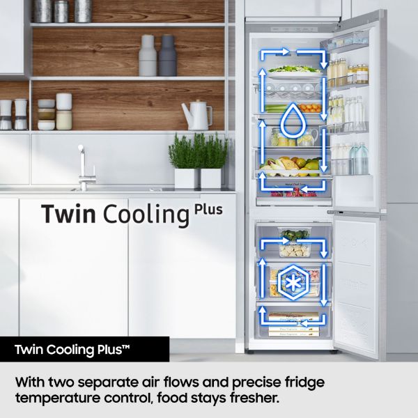 Samsung RL38C776ASR/EU Bespoke SpaceMax™ 387L Smart Combi Fridge Freezer in Real Steel_twin cooling