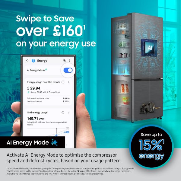 Samsung RB38C602CS9/EU S Series 6 SpaceMax™ 390L Smart Combi Fridge Freezer in Matte Stainless _ai energy mode