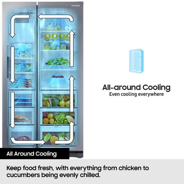 Samsung RS70F65KETEU  Series 6 SpaceMax™ 640L Smart American Fridge Freezer in Silver_all around cooling