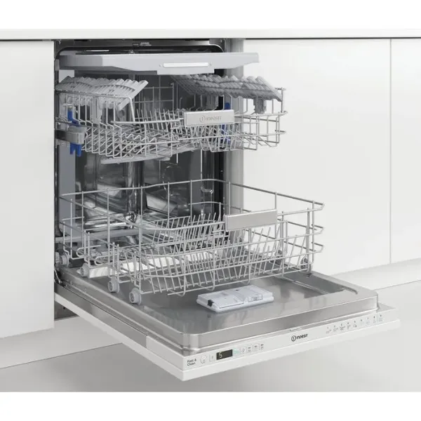 Indesit DIO 3T131 FE UK  Full Size Integrated Dishwasher with 14 Place Settings open