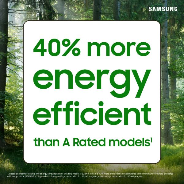 Samsung WW11DB8B95GBU1 Series 8 AI Energy 11kg 1400 Spin Smart Washing Machine - Black_energy efficient